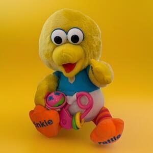 Vintage 1988 Playskool Baby 15" Big Bird Squeak Crinkle Rattle Learning BabyToy
